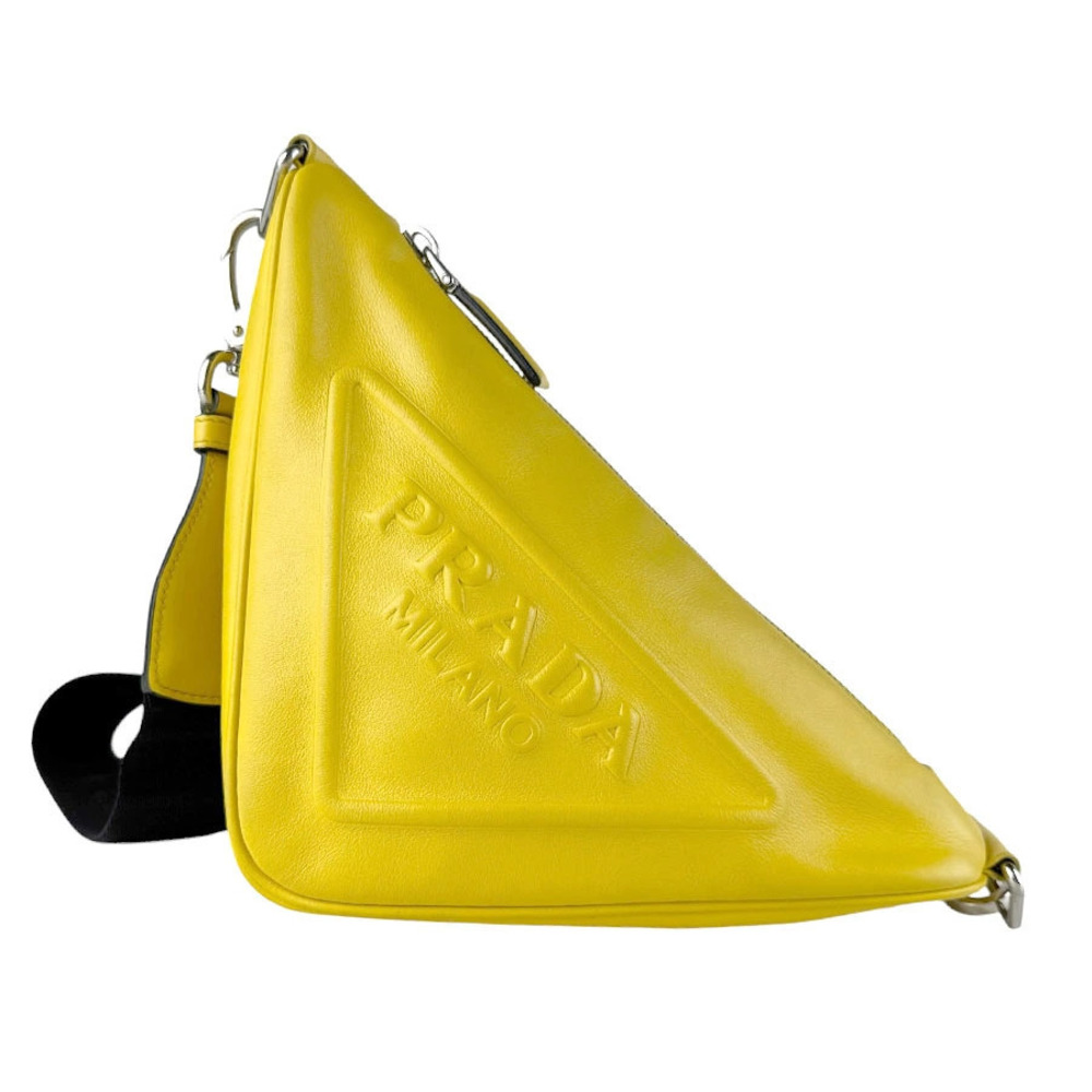 Prada Shoulder Bag Triangle Leather Yellow